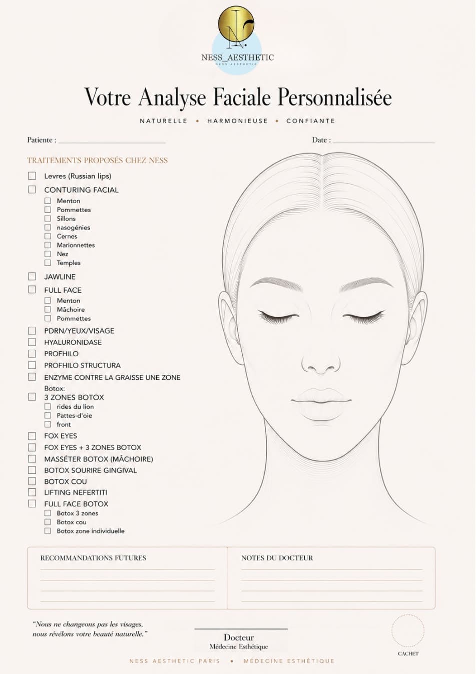 L'Analyse Faciale Personnalisée — document exclusif Ness Aesthetic